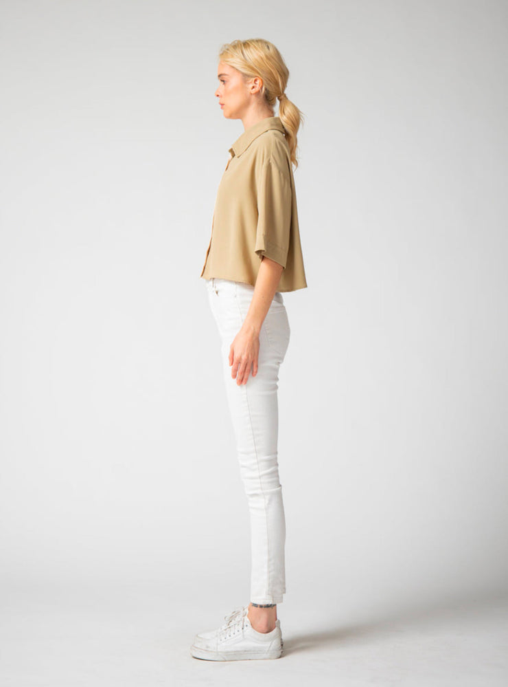 Vivien Colorblock Button Down Shirt Pale Avocado/Ecru