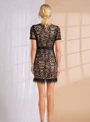 Genevieve Elite Lace Mini Dress Black/Nude