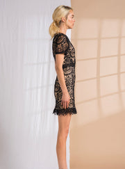 Genevieve Elite Lace Mini Dress Black/Nude